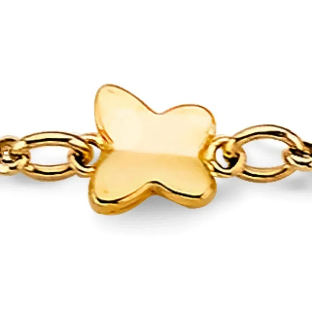 KIDS GIRLS 14K 3 COLOR GOLD BUTTERFLY BALL Bracelet 5